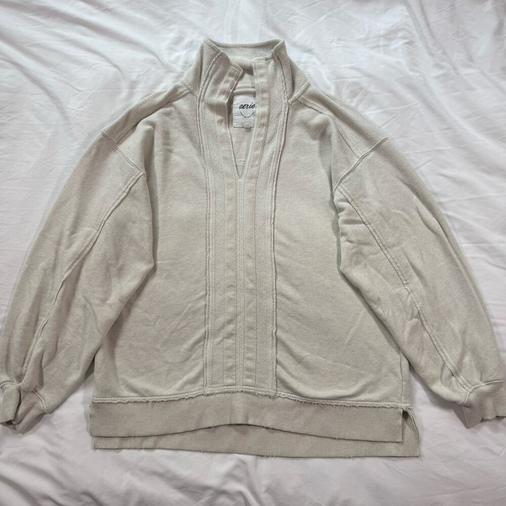 Aerie Starry Skies Open Neck oversized Pullover Sweatshirt In Cream Womens XS